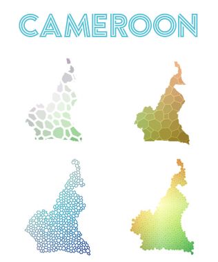 Kamerun poligonal harita mozaik tarzı koleksiyon parlak soyut mozaik geometrik düşük haritalar