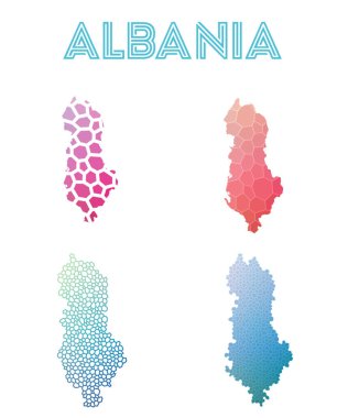 Arnavutluk poligonal harita mozaik tarzı koleksiyon parlak soyut mozaik geometrik düşük haritalar
