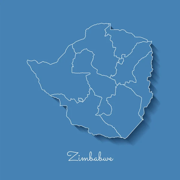 Zimbabwe region map blue with white outline and shadow on blue background Detailed map of Zimbabwe — Stock Vector