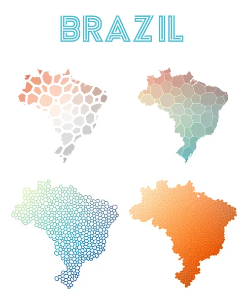 Brasil mapa poligonal Mosaico estilo mapas coleção Brilhante abstrato tesselação geométrica baixa — Vetor de Stock