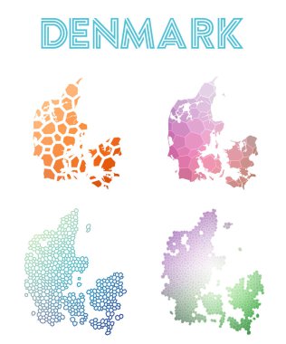 Danimarka poligonal harita mozaik tarzı koleksiyon parlak soyut mozaik geometrik düşük haritalar