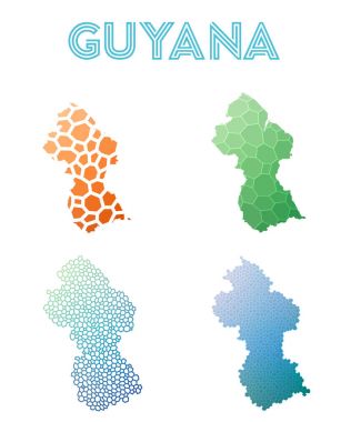 Guyana poligonal harita mozaik tarzı koleksiyon parlak soyut mozaik geometrik düşük haritalar