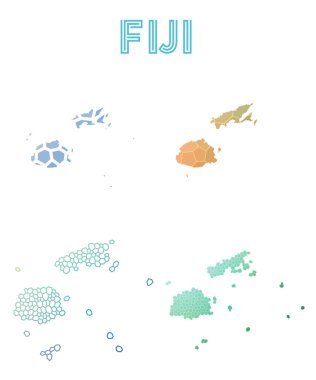 Fiji poligonal harita mozaik tarzı koleksiyon parlak soyut mozaik geometrik düşük Poli haritalar
