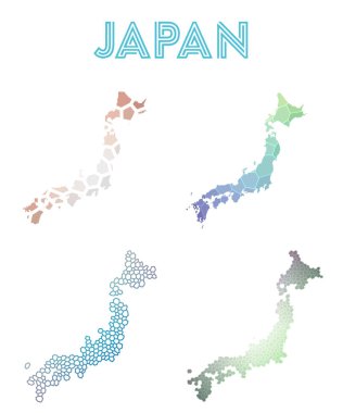 Japonya poligonal harita mozaik stil haritalar koleksiyonu parlak soyut mozaik geometrik düşük