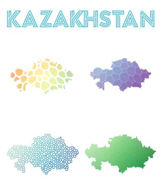 Kazakistan poligonal harita mozaik tarzı koleksiyon parlak soyut mozaik geometrik düşük haritalar