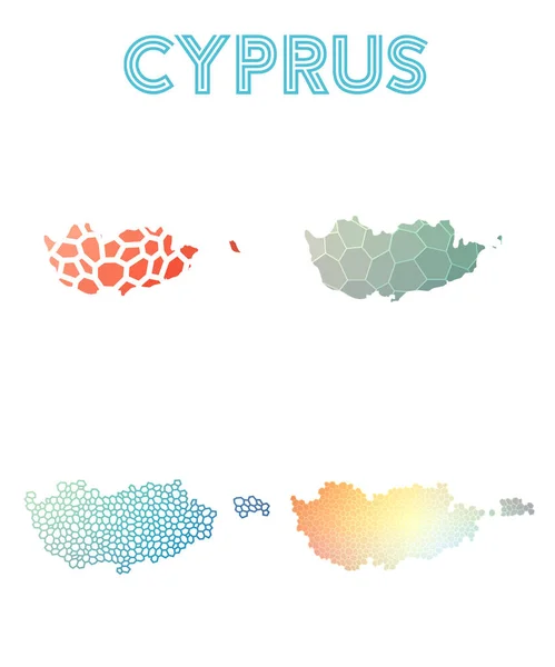 Cyprus veelhoekige kaart mozaïek stijl kaarten collectie heldere abstracte mozaïekpatroon geometrische laag — Stockvector