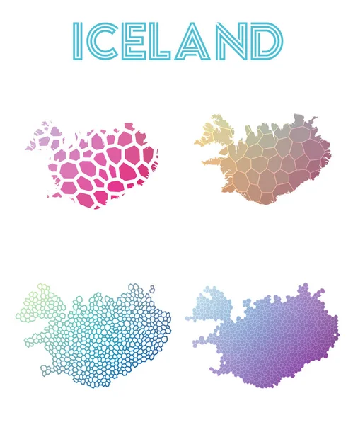 Islandia mapa poligonal Colección de mapas de estilo mosaico teselado abstracto brillante geométrico bajo — Archivo Imágenes Vectoriales