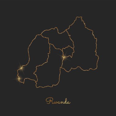 Ruanda bölgesi harita altın glitter anahat parlak yıldız koyu arka planda ayrıntılı göster