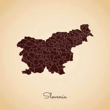 Slovenya bölgesi harita retro tarzı kahverengi anahat eski kağıt arka planda ayrıntılı harita Slovenya