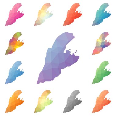 Kastellorizo geometrik poligonal mozaik tarzı ada koleksiyonu parlak soyut mozaik haritalar