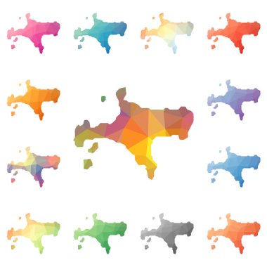 Ko Mak geometrik poligonal mozaik tarzı ada koleksiyonu parlak soyut mozaik düşük haritalar