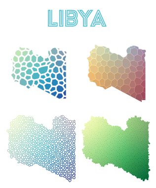 Libya poligonal harita mozaik tarzı koleksiyon parlak soyut mozaik geometrik düşük haritalar