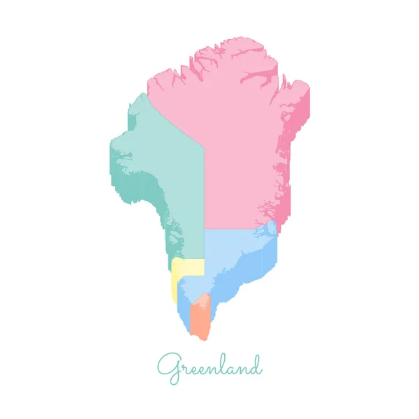 Grönland régió megjelenítése színes felső izometrikus részletes Térkép Grönland régiók vektor — Stock Vector