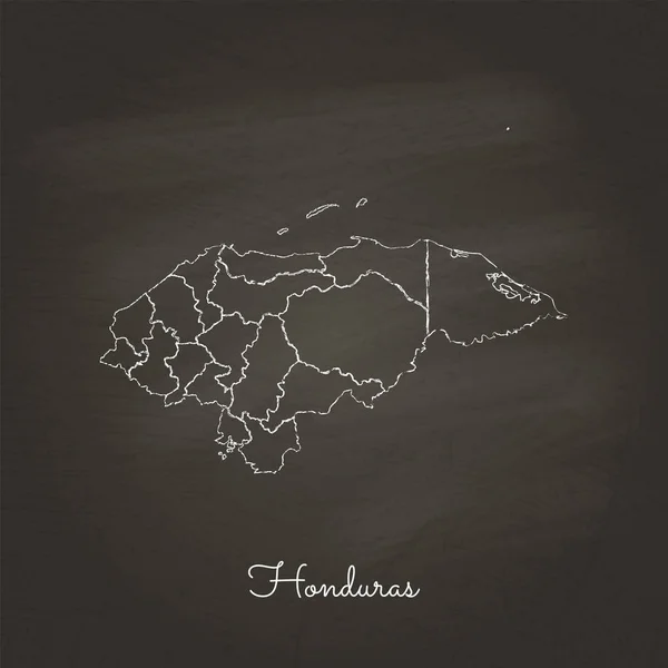 Honduras region map hand drawn with white chalk on school blackboard texture Detailed map of