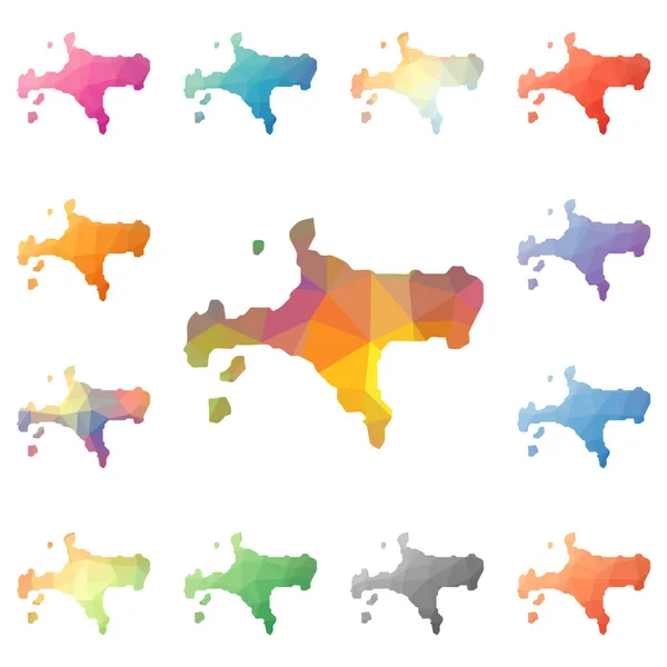 Ko Mak geometryczne wielokątów mozaiki w stylu wyspa mapy kolekcji jasne streszczenie Tesselacja niskie — Wektor stockowy