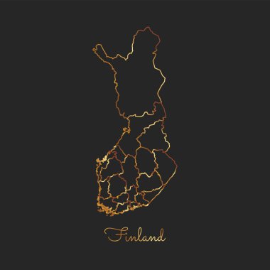 Finlandiya Bölge Haritası altın gradyan anahat Finlandiya bölgeler ayrıntılı haritası koyu arka plan üzerinde