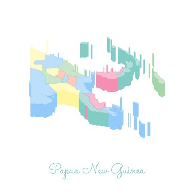 Papua Yeni Gine bölgesi harita renkli izometrik üstten görünüm ayrıntılı harita Papua Yeni Gine bölgelerinde