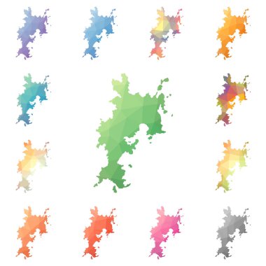 Komodo geometrik poligonal mozaik tarzı ada koleksiyonu parlak soyut mozaik düşük haritalar