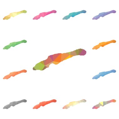 Küçük Cayman geometrik poligonal mozaik tarzı ada koleksiyonu parlak soyut haritalar