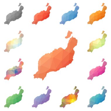 Lanzarote geometrik poligonal mozaik tarzı ada koleksiyonu parlak soyut mozaik haritalar