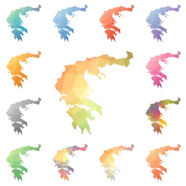 Lefkada geometrik poligonal mozaik tarzı ada koleksiyonu parlak soyut mozaik düşük haritalar