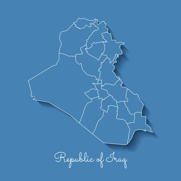 Landkarte der Republik Irak blau mit weißem Umriss und Schatten auf blauem Hintergrund Detailkarte von — Stockvektor