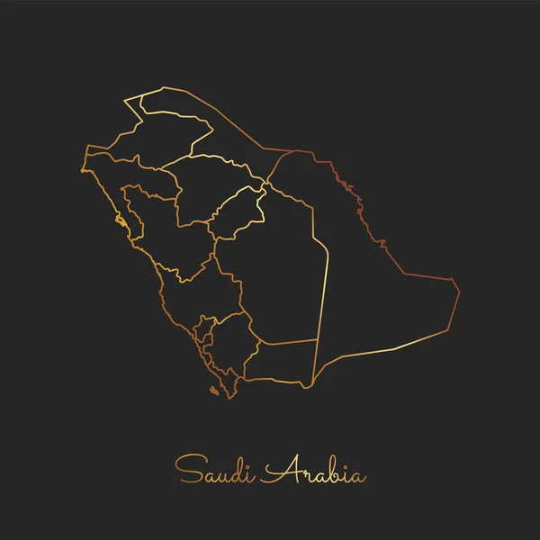 Karte der saudi-arabischen Region mit goldenem Verlauf auf dunklem Hintergrund, detaillierte Karte von saudi-arabien — Stockvektor