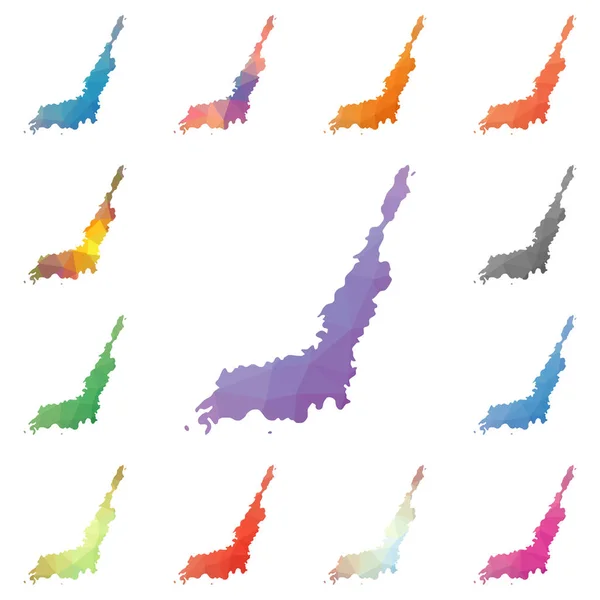 Геометрическая многоугольная мозаика Лембе коллекция карт острова Яркая абстрактная мозаика низкая — стоковый вектор