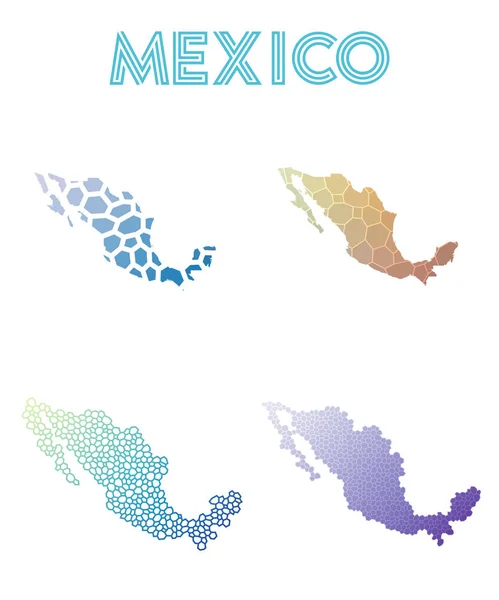 Mexico veelhoekige kaart mozaïek stijl kaarten collectie heldere abstracte mozaïekpatroon geometrische laag — Stockvector