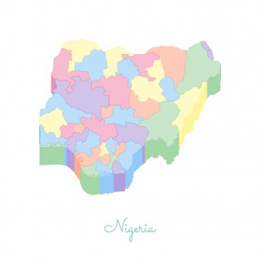 Nijerya bölgelerinde vektör harita Nijerya bölgesi harita renkli izometrik en iyi görünümü ayrıntılı