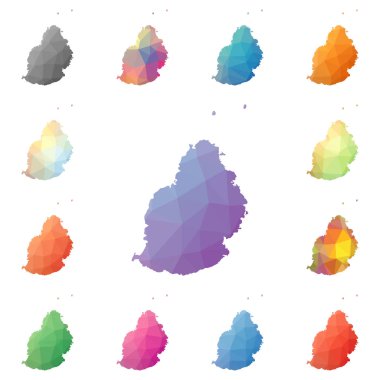 Mauritius geometrik poligonal mozaik tarzı ada koleksiyonu parlak soyut mozaik haritalar