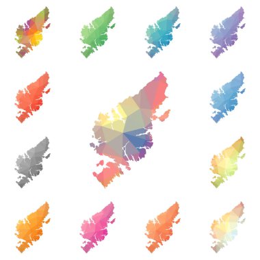 Lewis ve Harris geometrik poligonal mozaik tarzı ada koleksiyonu parlak soyut haritalar