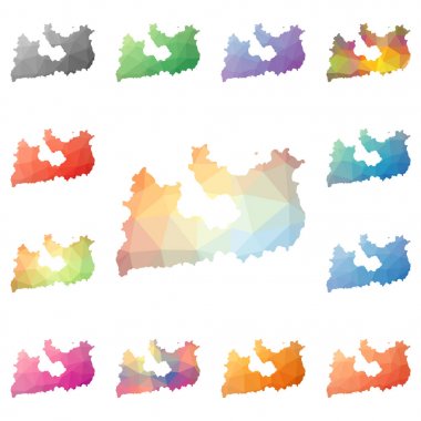 Milos geometrik poligonal mozaik tarzı ada koleksiyonu parlak soyut mozaik düşük haritalar