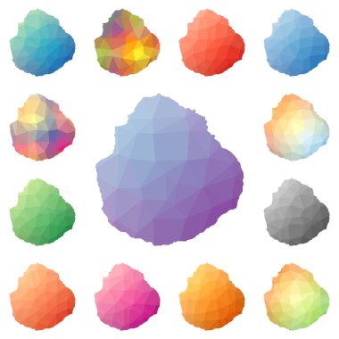 Mariegalante geometrik poligonal mozaik tarzı ada koleksiyonu parlak soyut haritalar