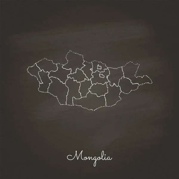 Mongolia region map hand drawn with white chalk on school blackboard texture Detailed map of