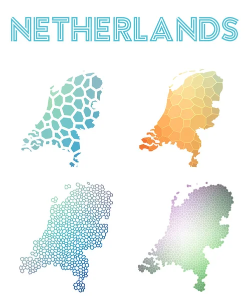 Nizozemsko polygonální mapa Mosaic styl mapy kolekce světlé abstraktní teselace geometrické — Stockový vektor