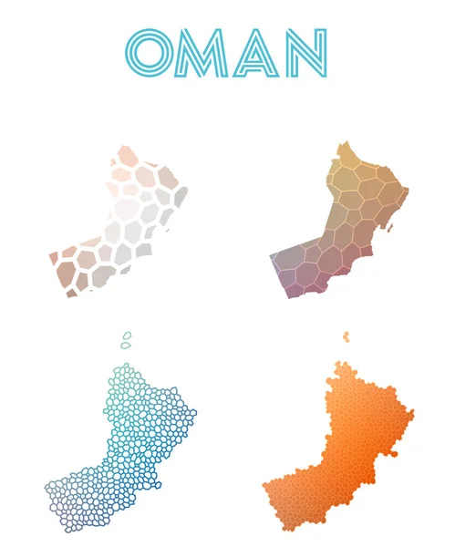 Omán mapa poligonal Colección de mapas de estilo mosaico Teselado abstracto brillante geométrico bajo poli — Vector de stock