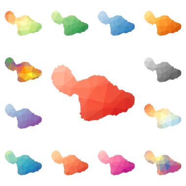 Maui geometrik poligonal mozaik tarzı ada koleksiyonu parlak soyut mozaik düşük haritalar