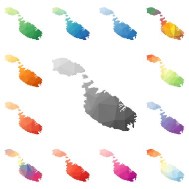 Malta geometrik poligonal mozaik tarzı ada koleksiyonu parlak soyut mozaik düşük haritalar