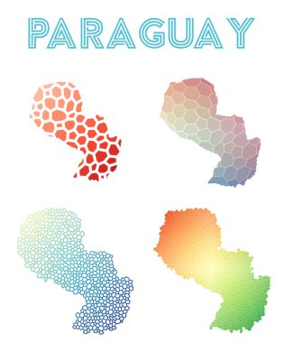 Paraguay poligonal harita mozaik tarzı koleksiyon parlak soyut mozaik geometrik düşük haritalar