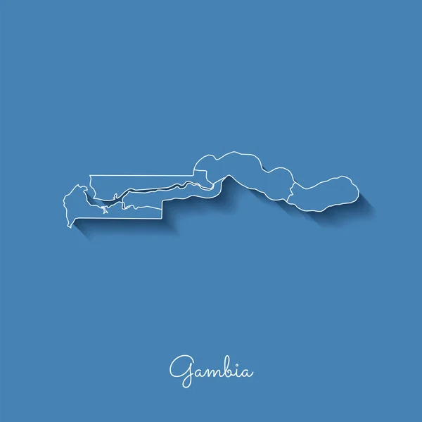 Gambia-Landkarte blau mit weißem Umriss und Schatten auf blauem Hintergrund Detailkarte von Gambia — Stockvektor