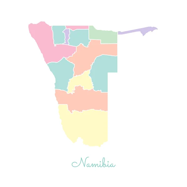 Namibia mappa della regione colorata con contorno bianco Mappa dettagliata delle regioni della Namibia Vettore — Vettoriale Stock