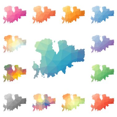 Mykonos geometrik poligonal mozaik tarzı ada koleksiyonu parlak soyut mozaik düşük haritalar