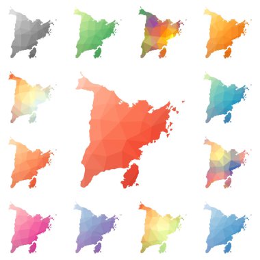 Koleksiyon parlak soyut mozaik düşük Panay geometrik poligonal mozaik tarzı ada haritalar