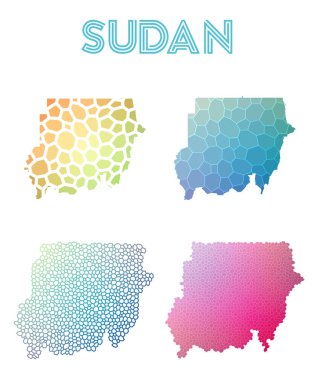 Sudan poligonal harita mozaik tarzı koleksiyon parlak soyut mozaik geometrik düşük haritalar