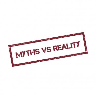 Mitler vs reality dikdörtgen beyaz arka plan vektör izole metin ile dokulu kırmızı mühür damgası