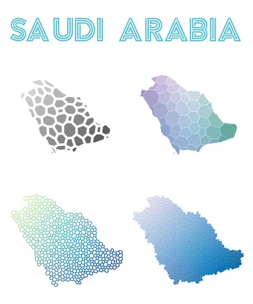 Arabia Saudita mapa poligonal Colección de mapas de estilo mosaico teselado abstracto brillante geométrico — Archivo Imágenes Vectoriales