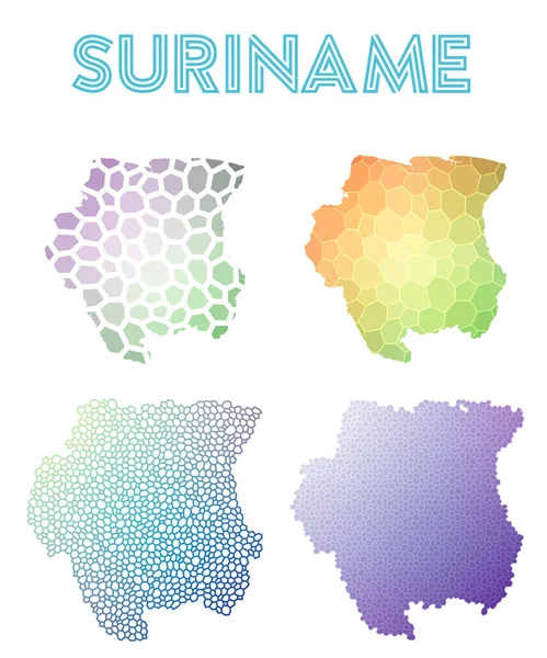 Surinam mapa poligonal Colección de mapas de estilo mosaico teselado abstracto brillante geométrico bajo — Vector de stock