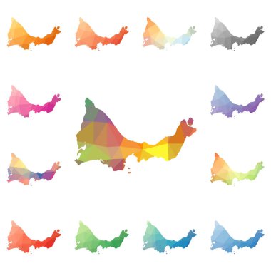 Providenciales ve Caicos geometrik poligonal mozaik tarzı ada koleksiyonu parlak soyut haritalar