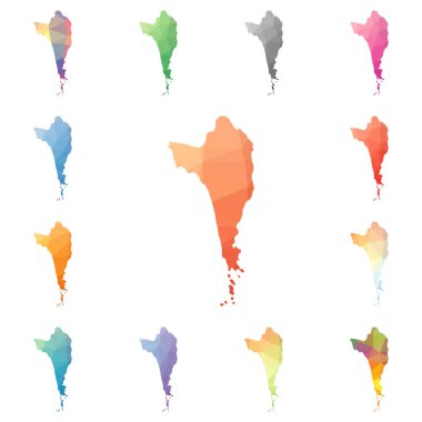 Phu Quoc geometrik poligonal mozaik tarzı ada koleksiyonu parlak soyut mozaik düşük haritalar